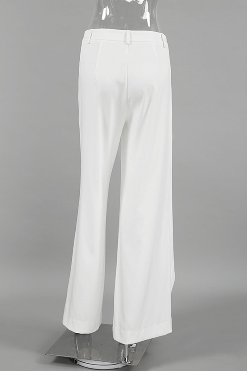 Casual Daily Buttons Irregular High Waist Wide Leg Solid Color Bottoms