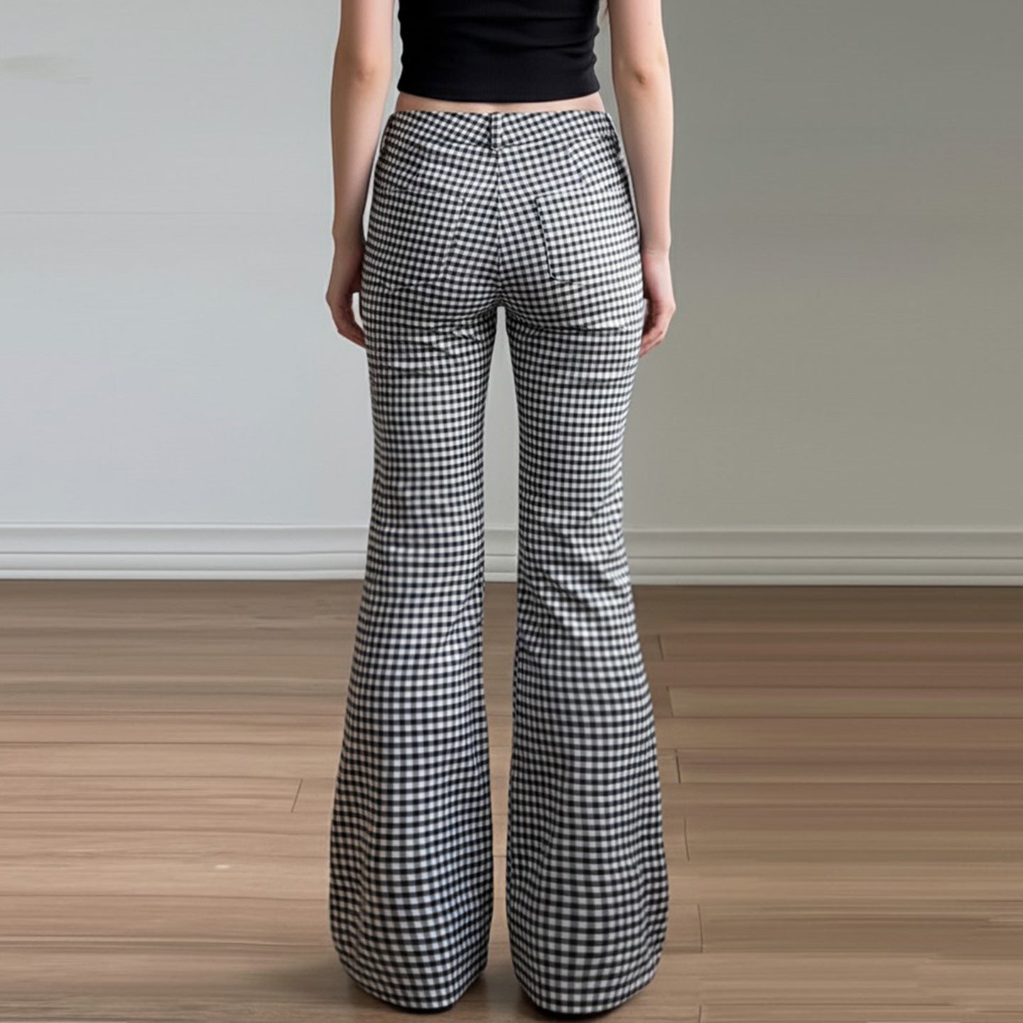 Plaid button low rise wide leg pant | Festival Outfits Women