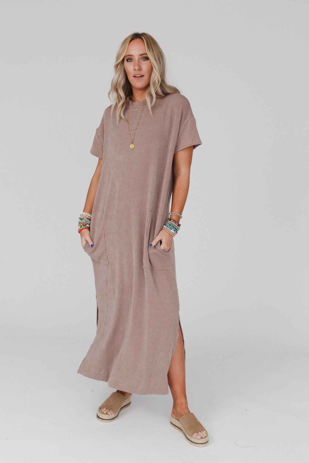 The Nest Easy Days Maxi Slit Tee Dress - Acorn - Pre Order