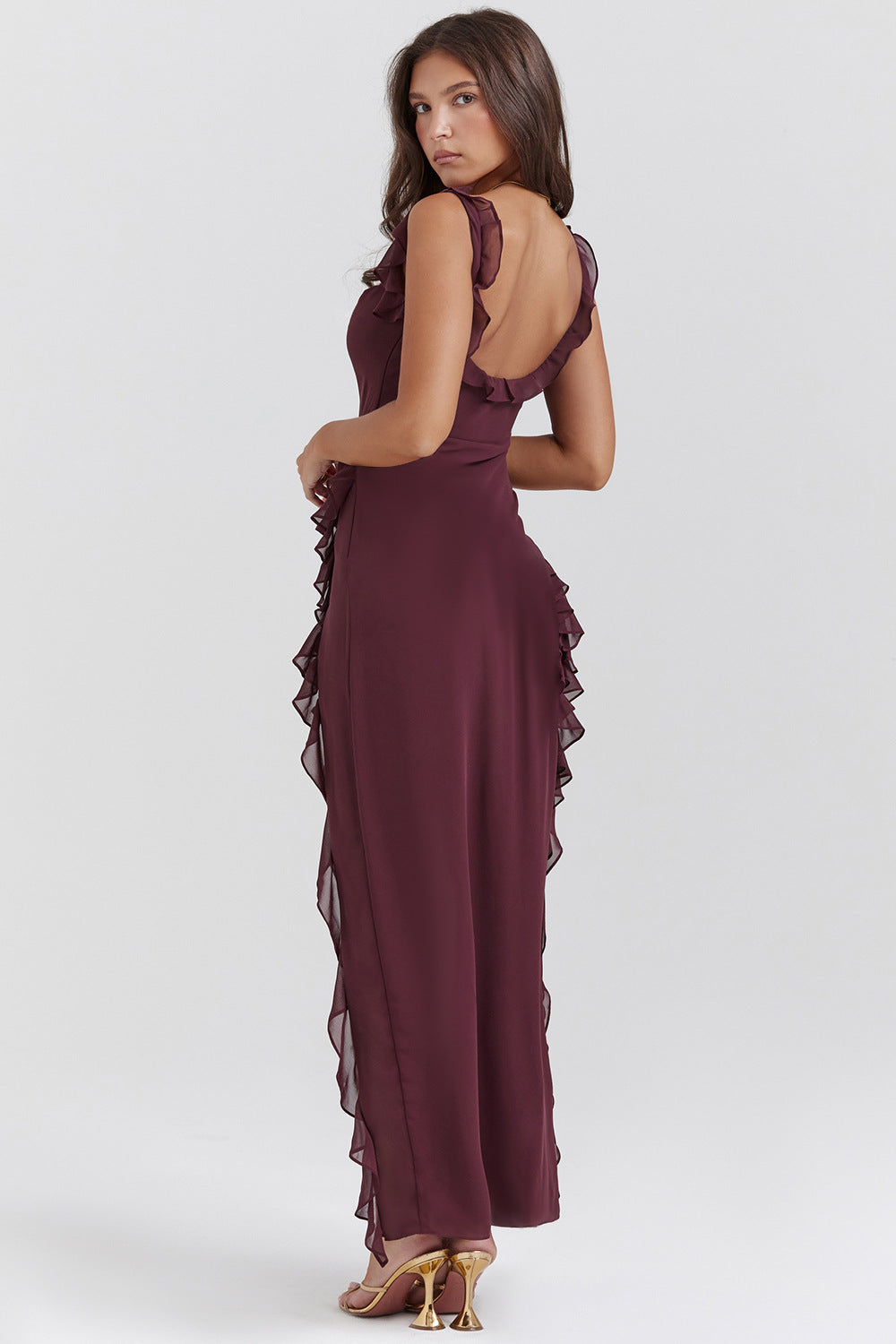 cherry ruffle maxi dress-coffer