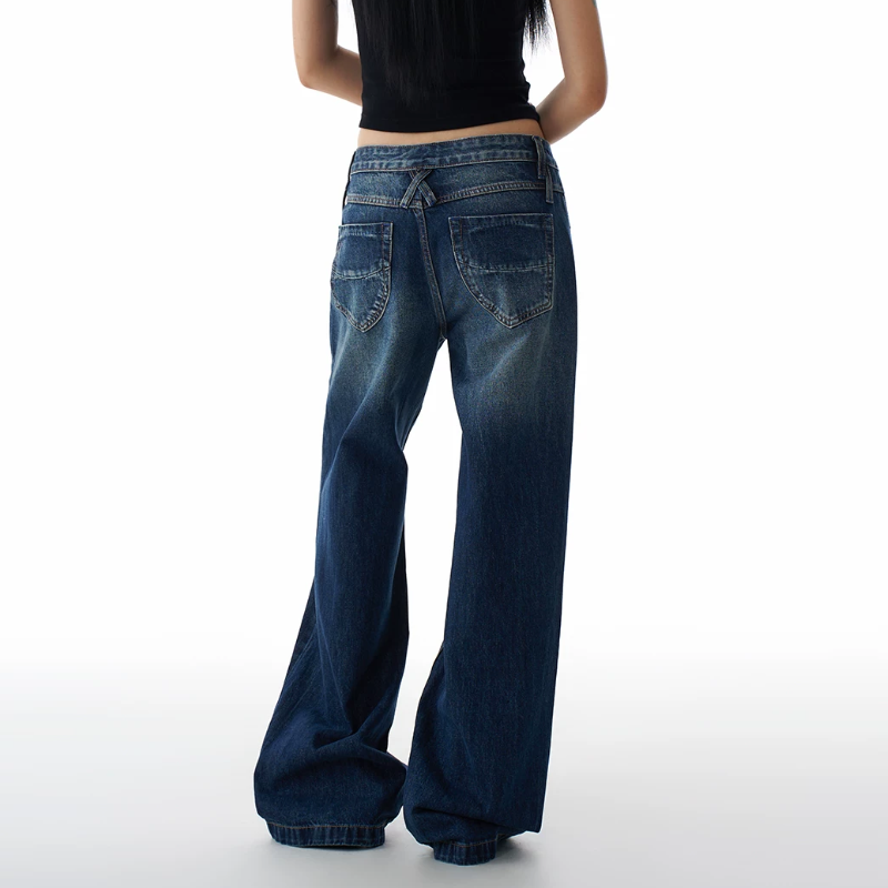 Pocket button zip-up low rise wide leg | Baggy Low Rise Jeans | Festival Outfits Women