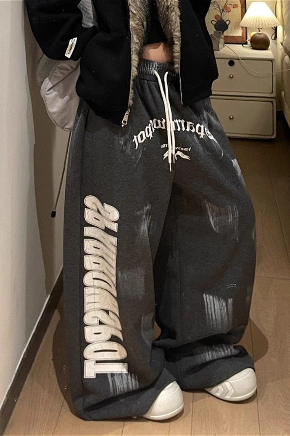 Oversized Drawstring Bootcut Pants