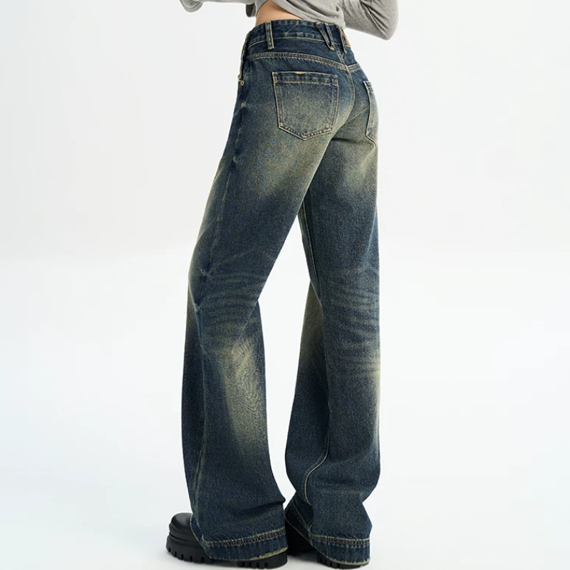 Gradient pocket button low rise straight leg | Baggy Low Rise Jeans | Festival Outfits Women