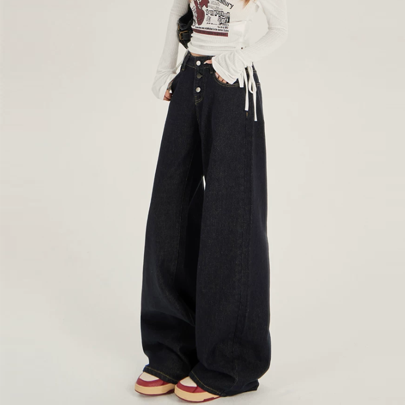 Medium wash button pocket low rise straight leg | Baggy Low Rise Jeans | Festival Outfits Women