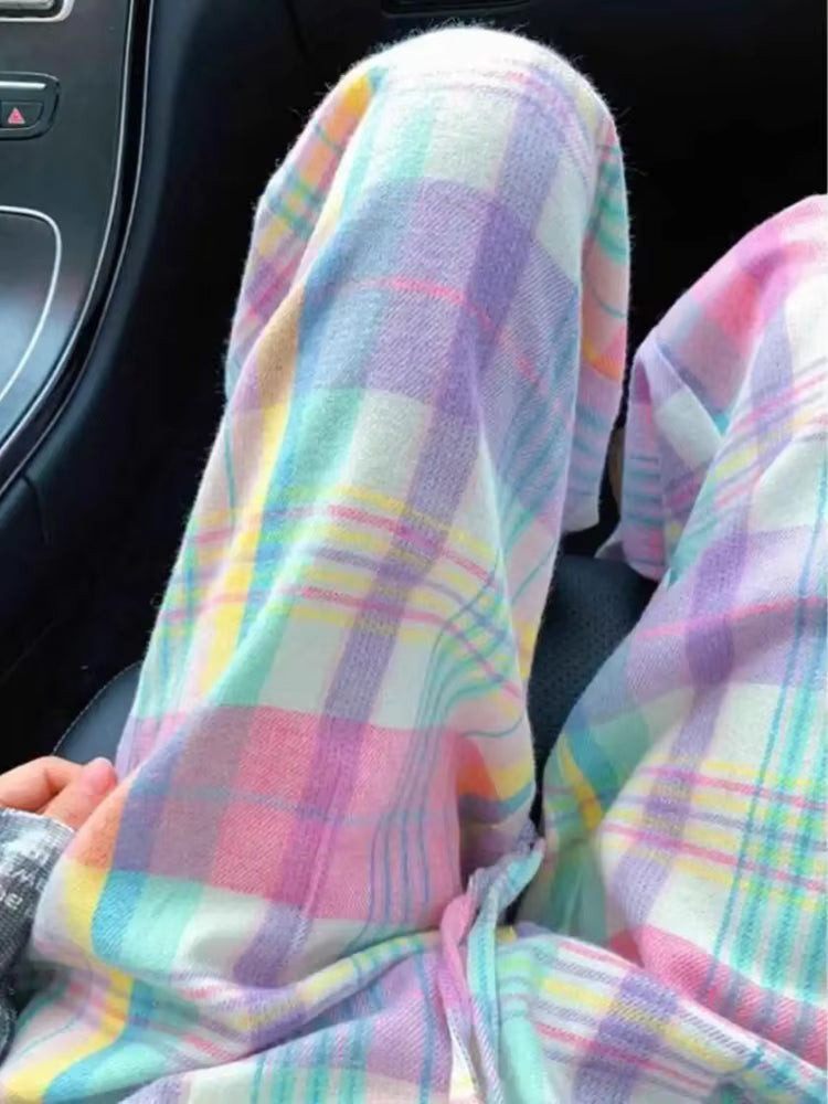 High Waist Loose Colorful Plaid Sweatpants