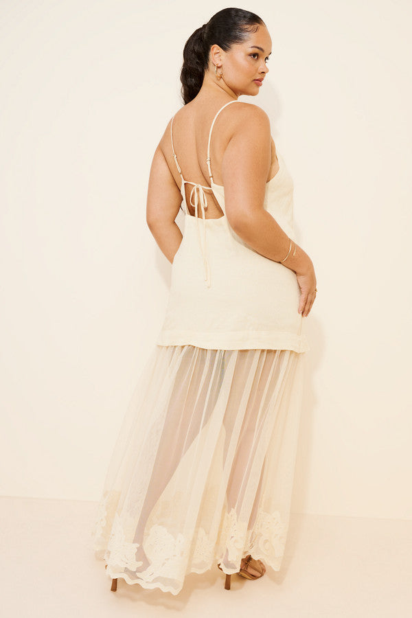 Sleeveless Sheer Linen Maxi Slip Dress