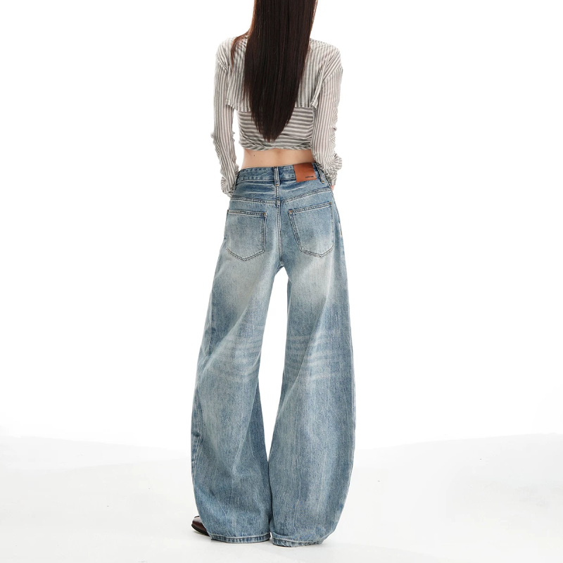 Vintage blue pocket zip-up low rise wide leg | Baggy Low Rise Jeans | Festival Outfits Women