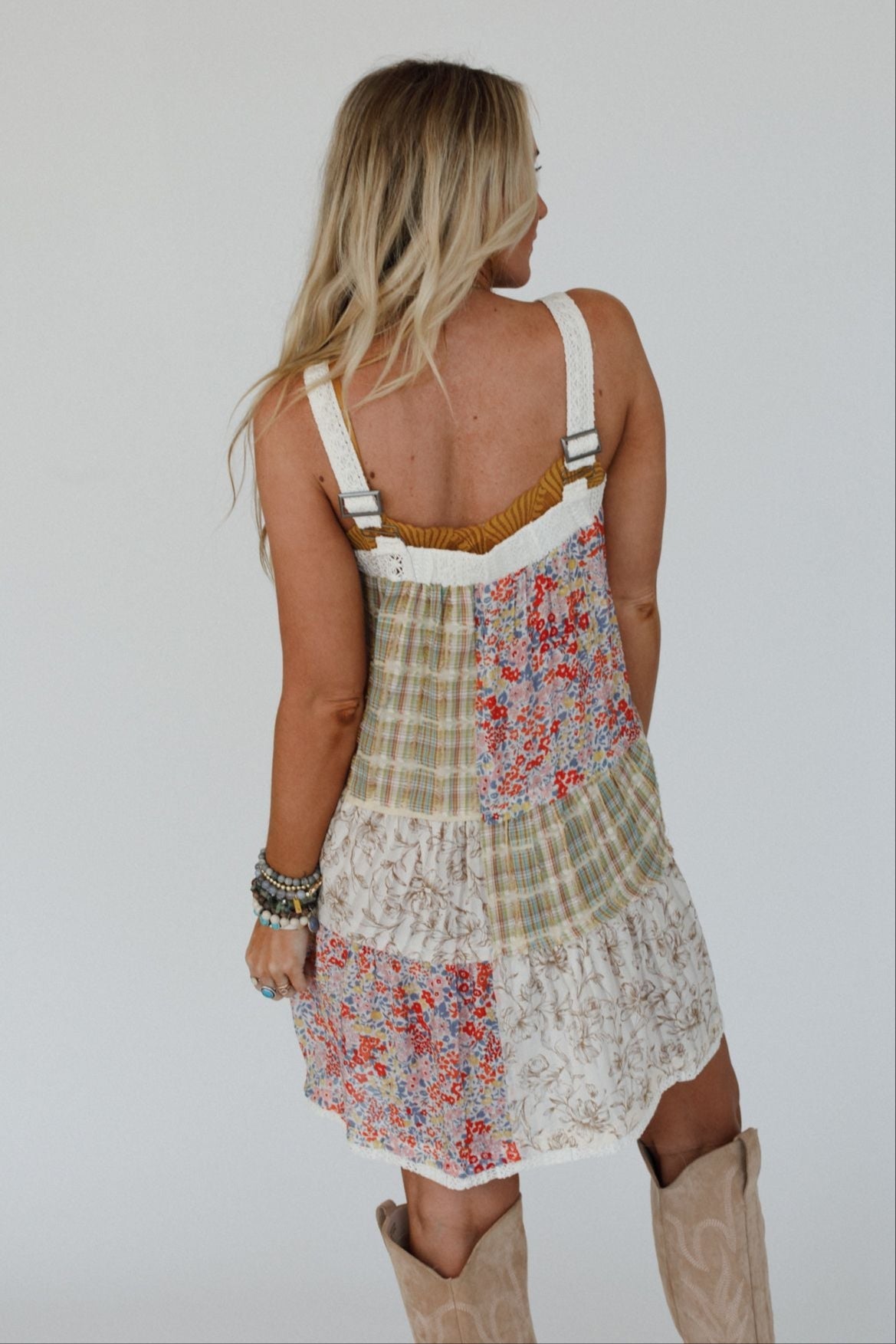 Golden Fields Patchwork Dress - Green