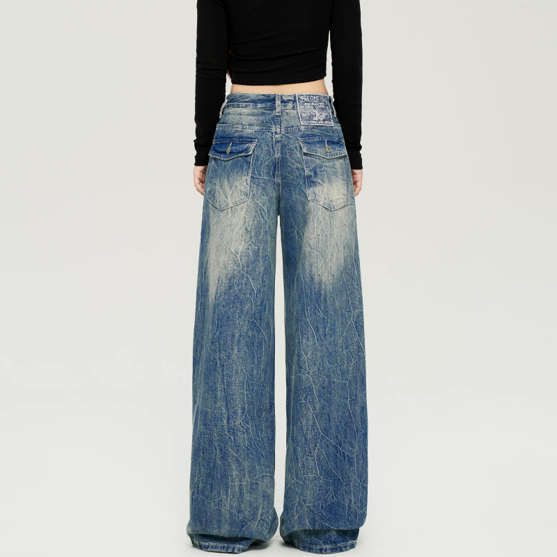 Embroidery button pocket zip-up straight leg | Baggy Low Rise Jeans | Festival Outfits Women