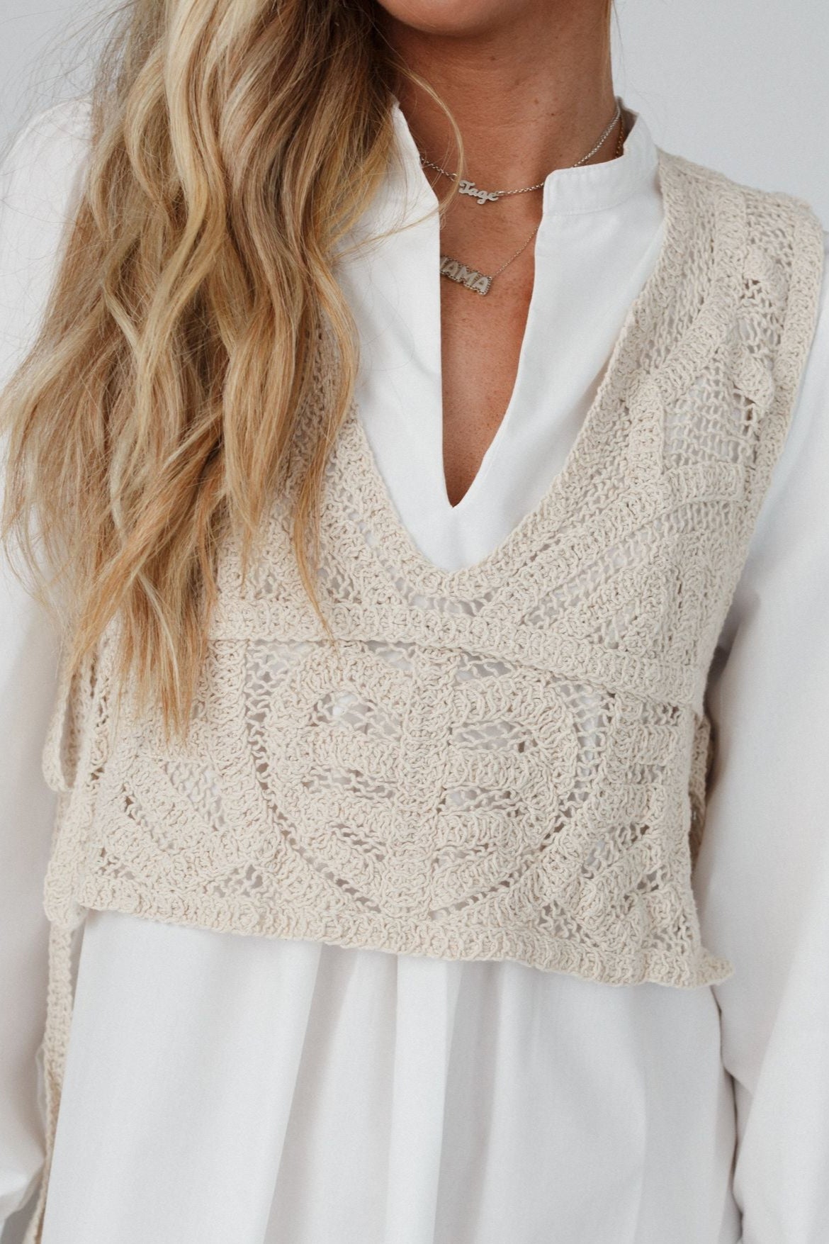 Sweet Edge Crochet Vest Tunic Dress - White