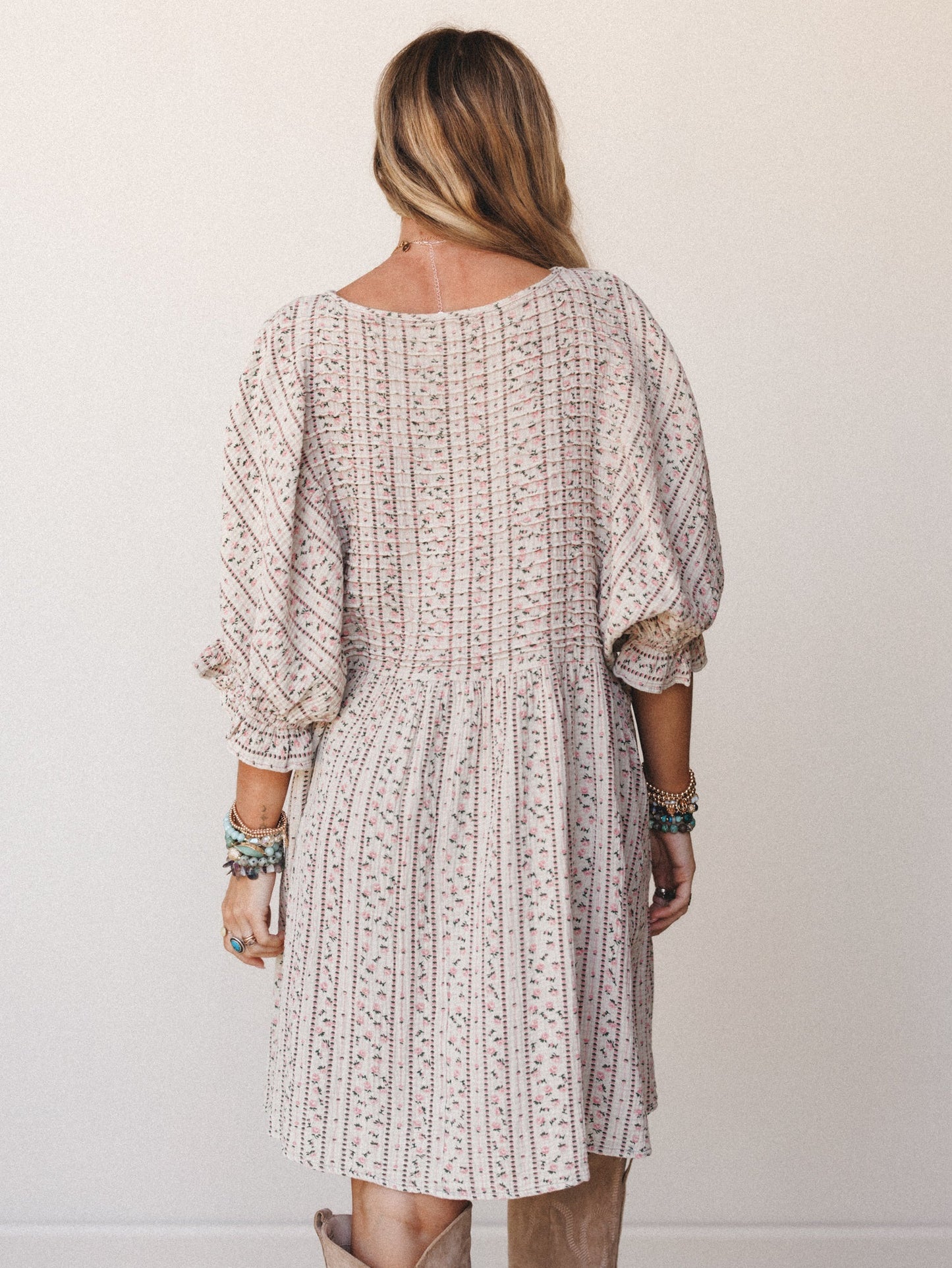 Quinn Puff Sleeve Mini Dress Floral - Sage Grey