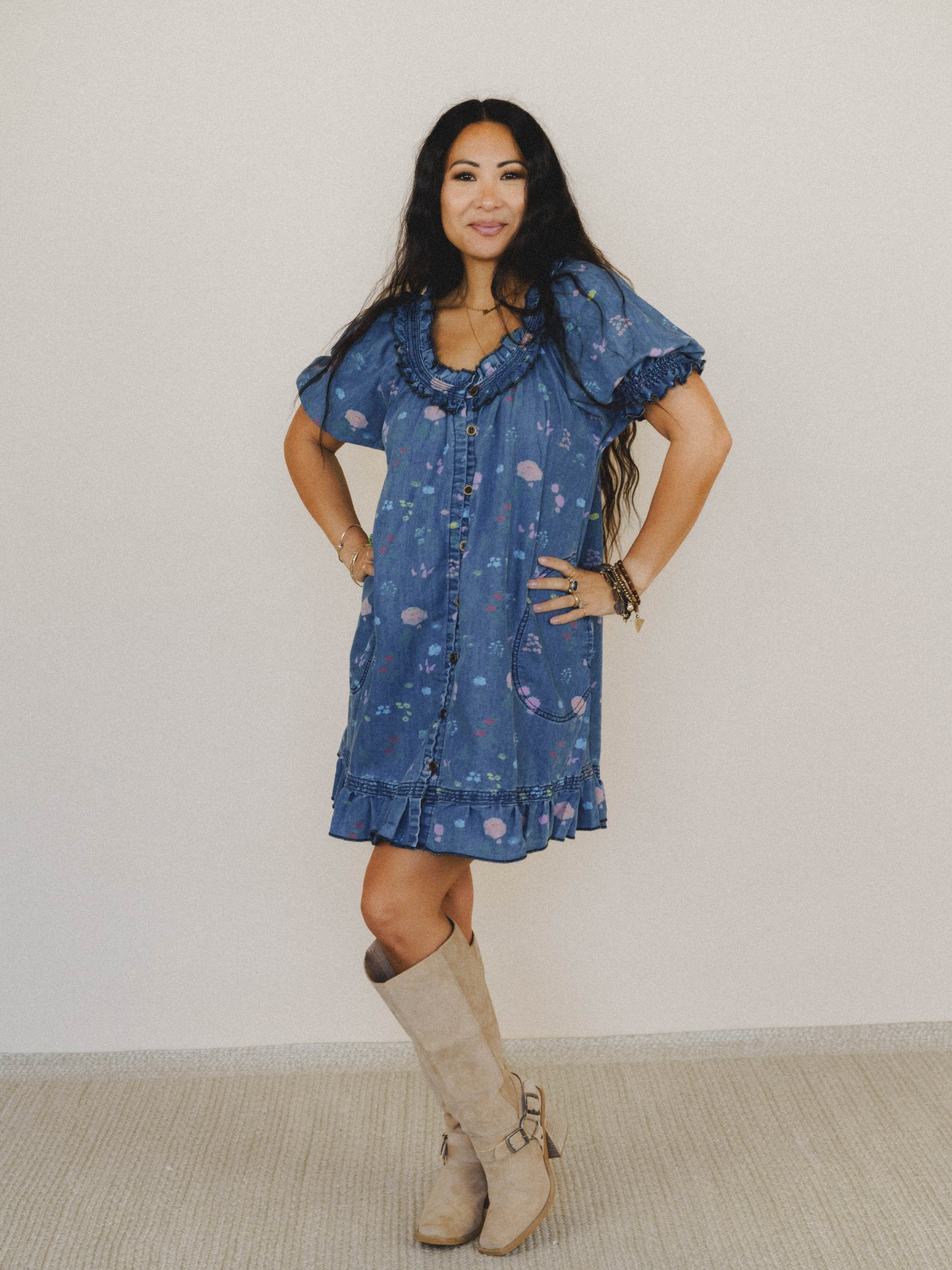 Lovely Petals Dress - Washed Denim