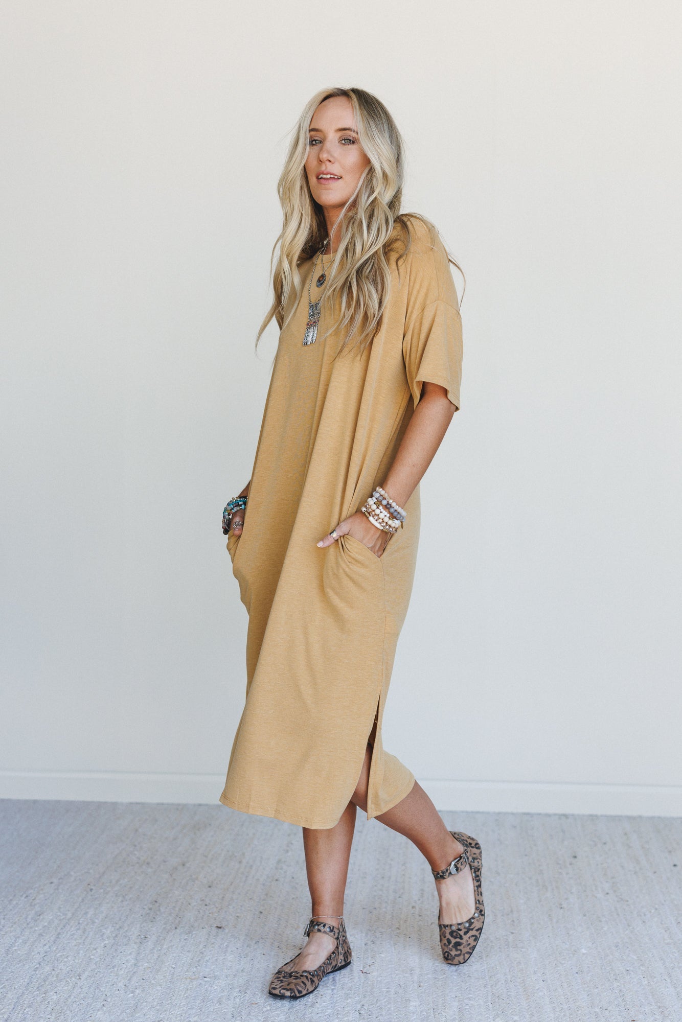 Hushed Glow Slit Midi Dress - Mustard - Pre Order