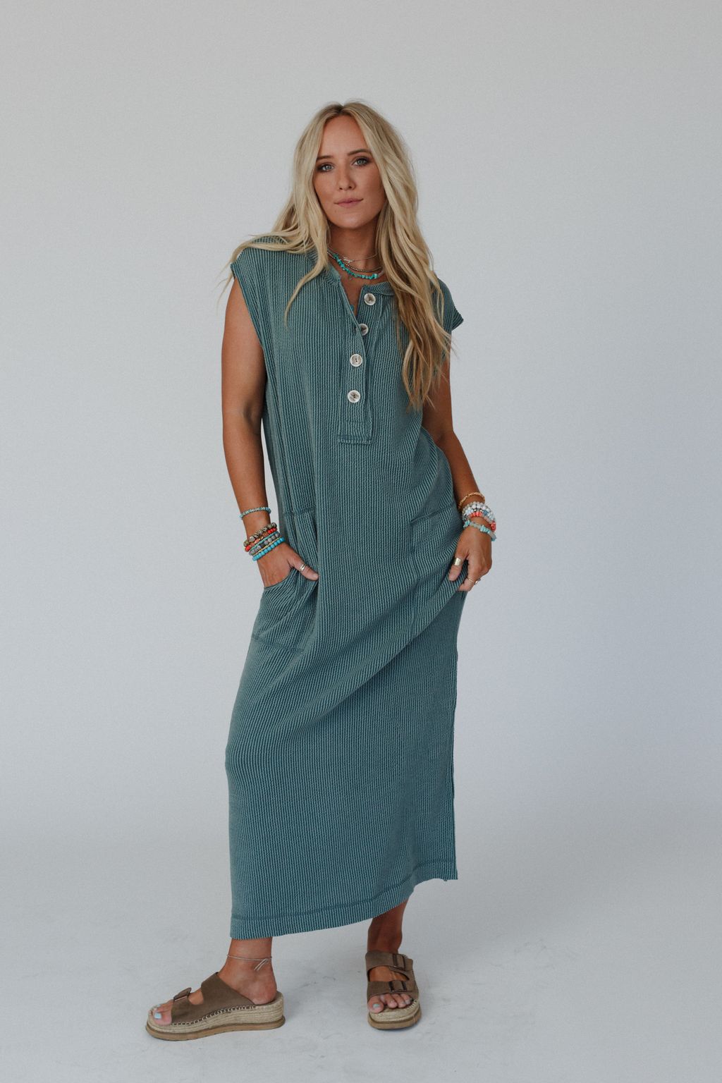 The Nest Madeline Textured Maxi Dress - Moss - Pre Order