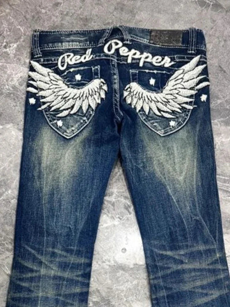 Wing Embroidery Flare Pants