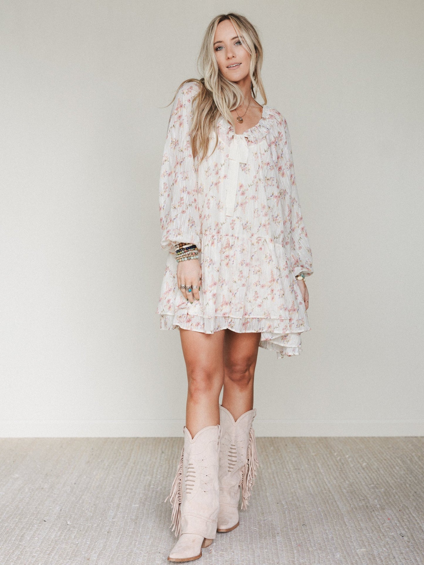 Beth Floral Print Dress - Cream - Pre Order