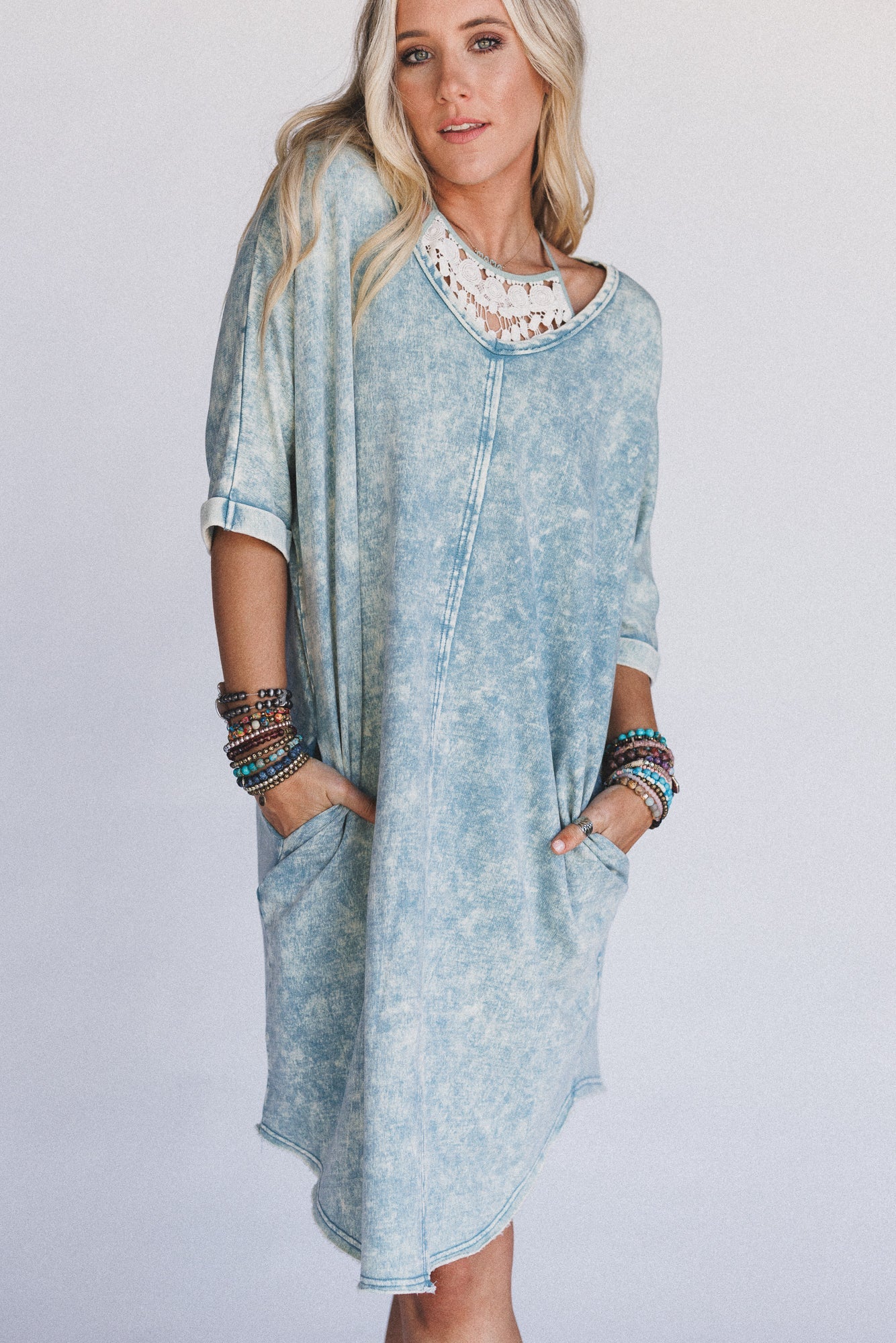 Stormy Skies Tee Dress - Blue - Pre Order