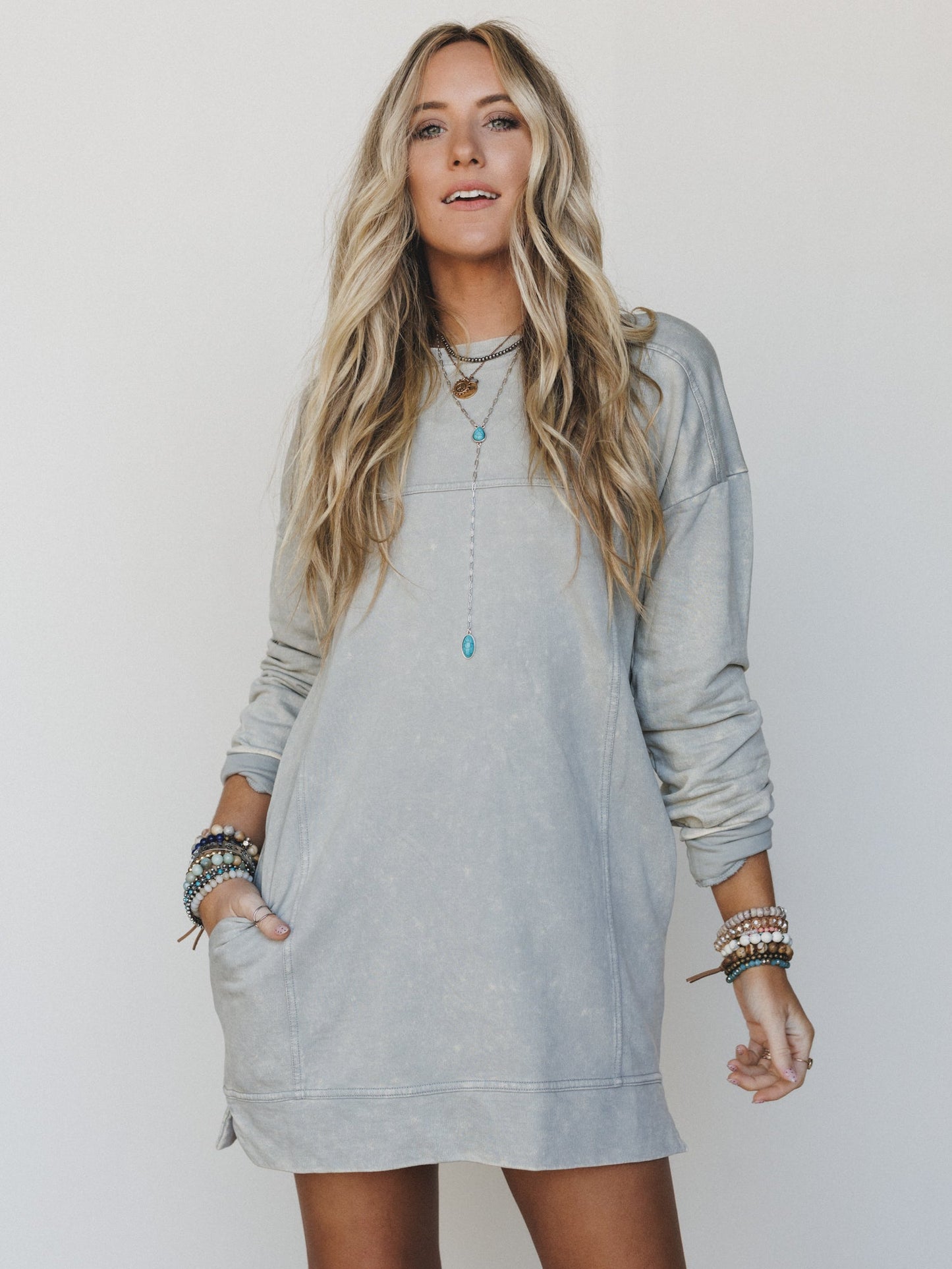 Mission Cozy Sweatshirt Dress - Sleet - Pre Order