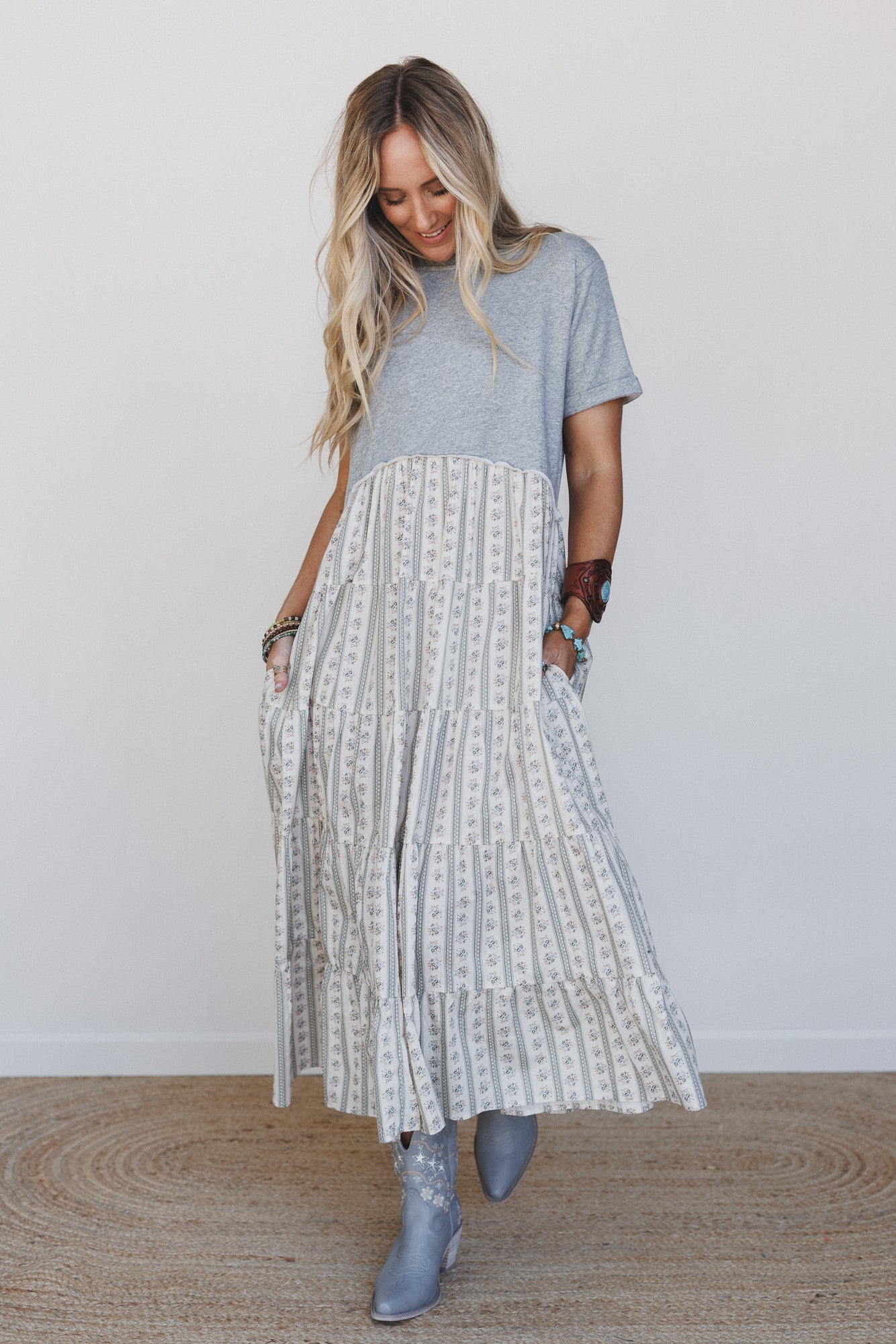 Willow Song Contrast Tiered Dress - Gray - Pre Order