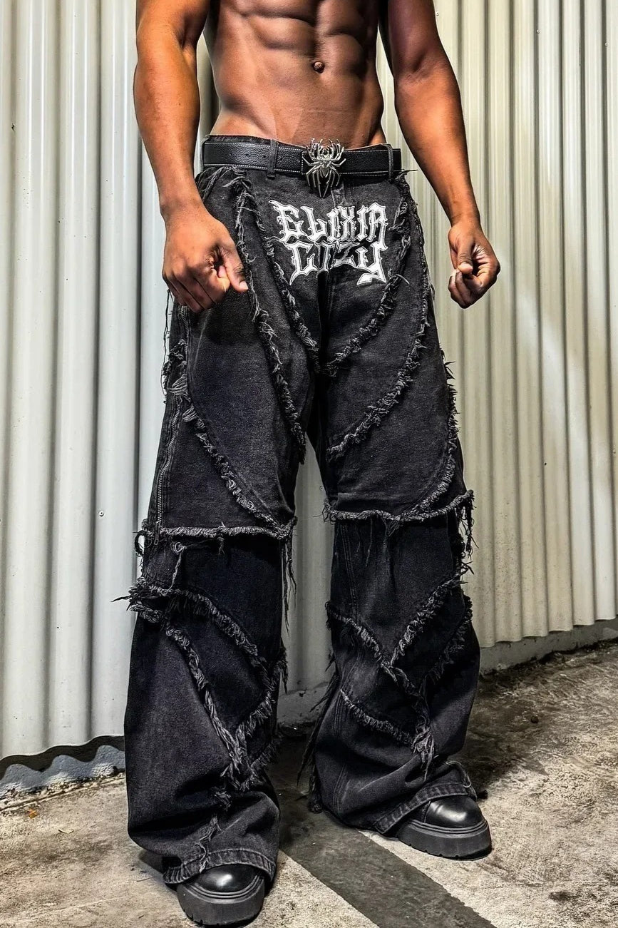 Fur Trim Patchwork Loose Denim Pants
