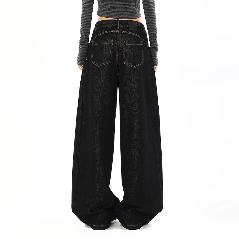 Black button zip-up low rise wide leg | Baggy Low Rise Jeans | Festival Outfits Women