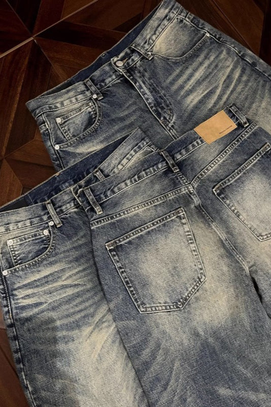 Embroidered Slouchy Straight Denim Trousers