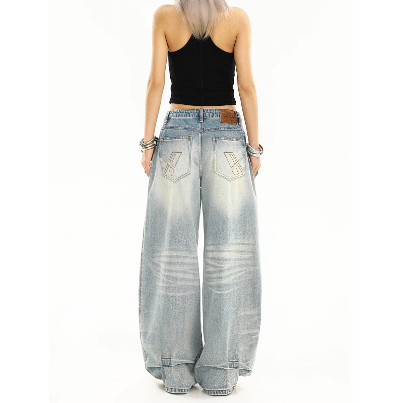 Cat whisker print pocket low rise straight leg | Baggy Low Rise Jeans | Festival Outfits Women