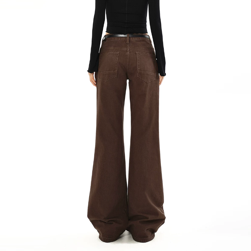 Zip-up button pocket solid straight leg | Baggy Low Rise Jeans | Festival Outfits Women
