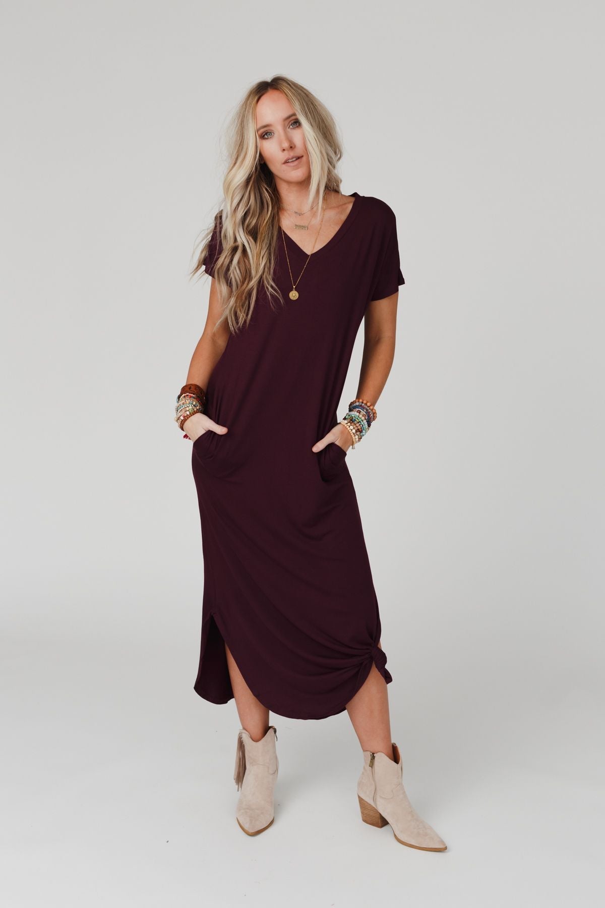 Call It Comfort Tee Dress - Plum - Pre Order