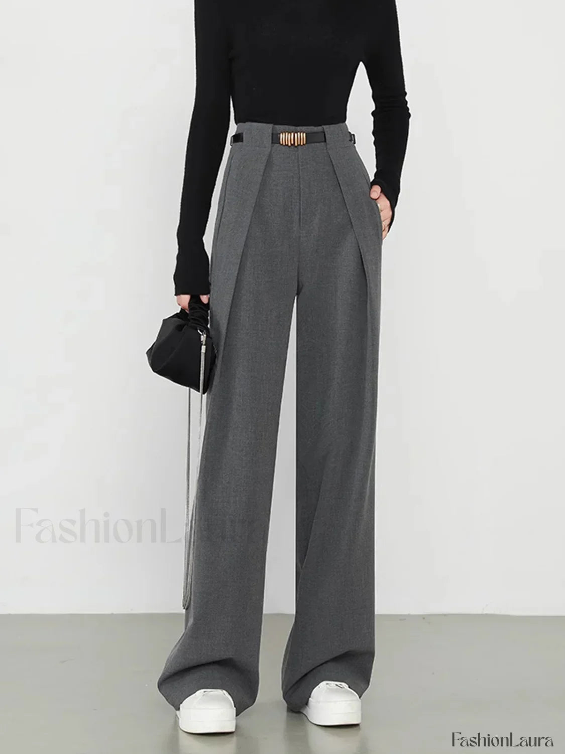 Middle Waist Solid Trendy Pocket Straight Leg Pants