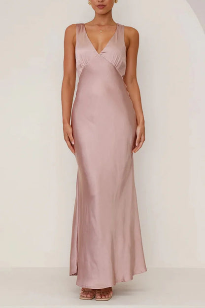 Neck Backless High Waist Slim Fit Solid Color Gowns Maxi Dresses