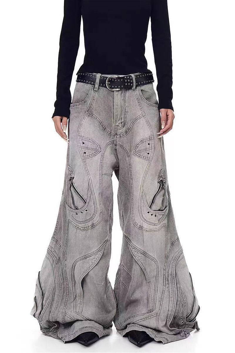 Cyber Punk Irregular Patchwork Curved Pants