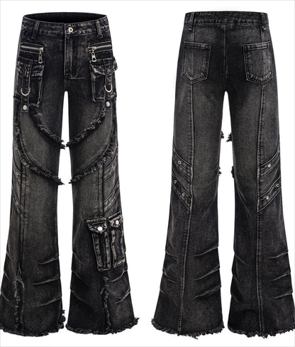 Edgy Design Flared Jeans Pants