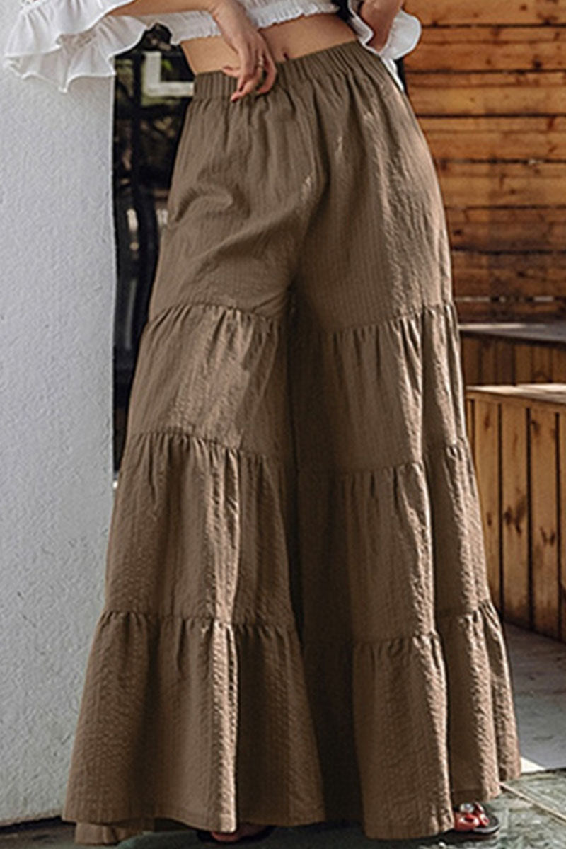 Casual Solid Loose Mid Waist Wide Leg Bottoms(3 Colors)