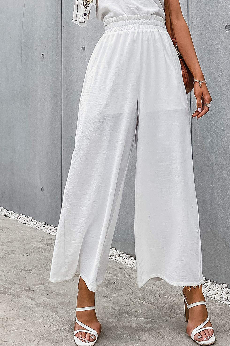 Casual Solid Patchwork Loose High Waist Wide Leg Solid Color Bottoms(10 Colors)
