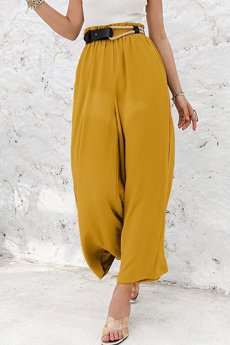 Casual Solid Patchwork Loose High Waist Wide Leg Solid Color Bottoms(10 Colors)