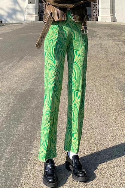 Street Geometric Printing Straight Full Print Bottoms