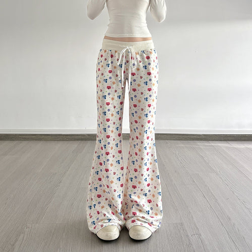 Drawstring print contrast low rise wide leg pant  | Festival Outfits Women