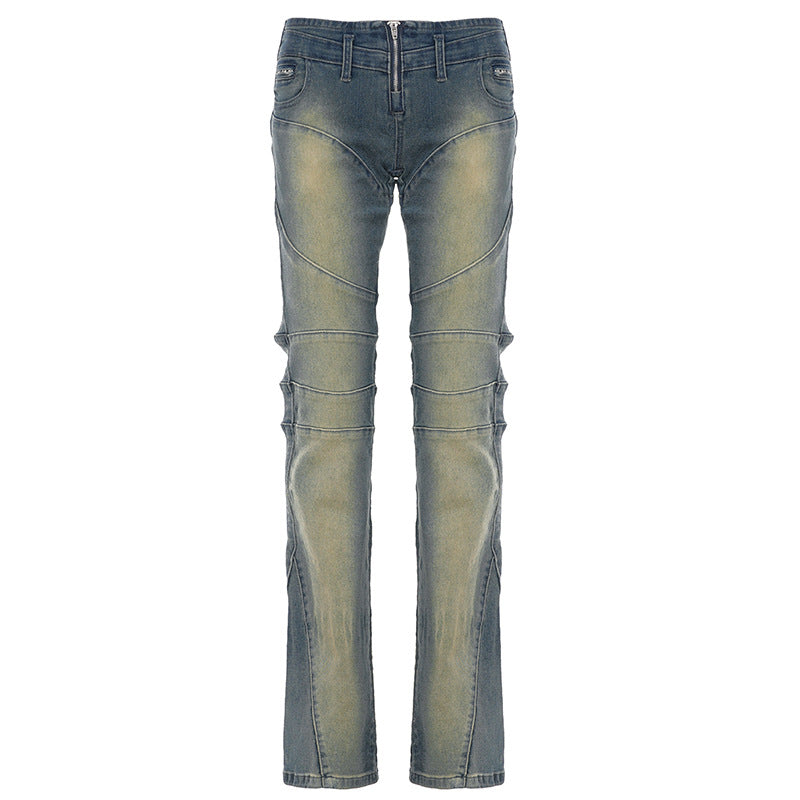 Zip-up pocket low rise straight leg pant  | Festival Outfits Women