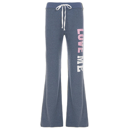 Drawstring letter pattern low rise straight leg pant  | Festival Outfits Women