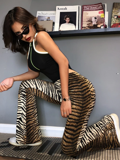Women's Stylish Leopard Print High Waisted Flared Pants | Ideal for Everyday Wear