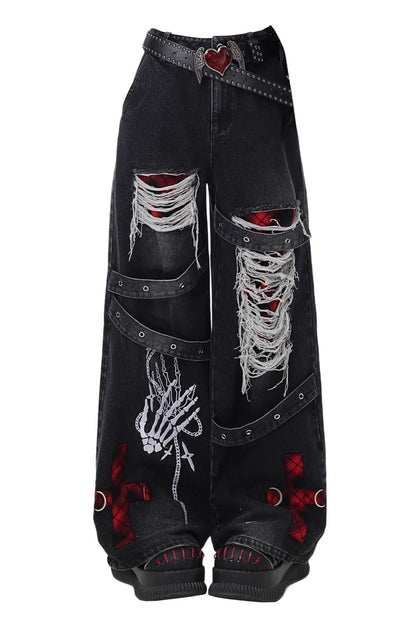 Y2K Distressed High Waist Straight Pants