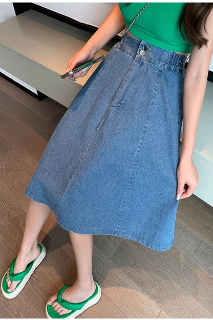 High Waist Casual A-Line Denim Skirts