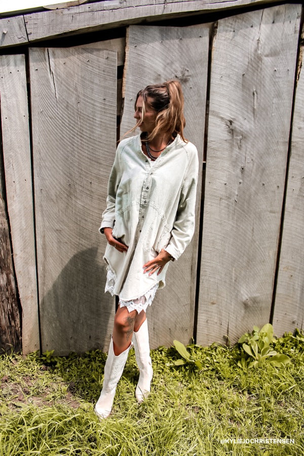 All You Do Tie Dye Corduroy Tunic Dress - Sage