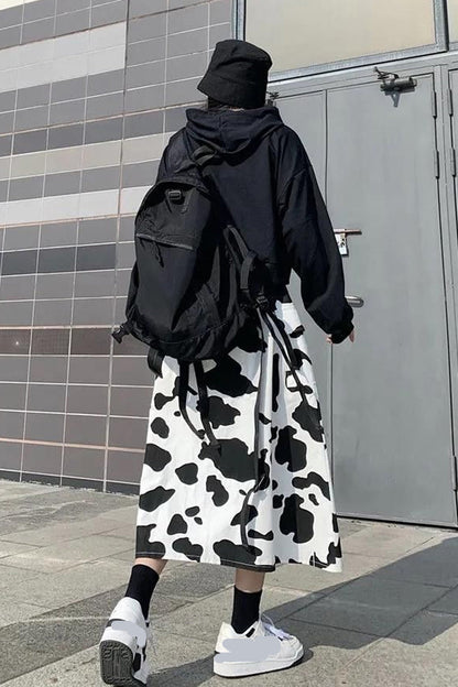 Loose Cow Printed Mid Calf Skirts