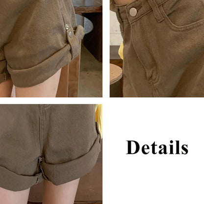 Vintage Solid Crimping Brown Shorts Jeans