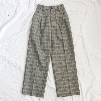 High Waist Vintage Retro Plaid Office Pants