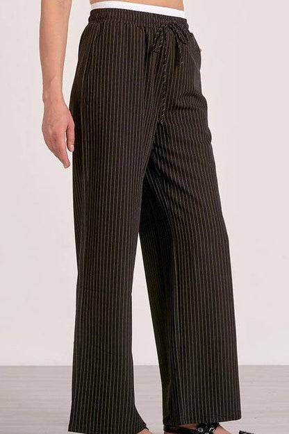 Stripe Patchwork Drawstring Waist Straight Pants