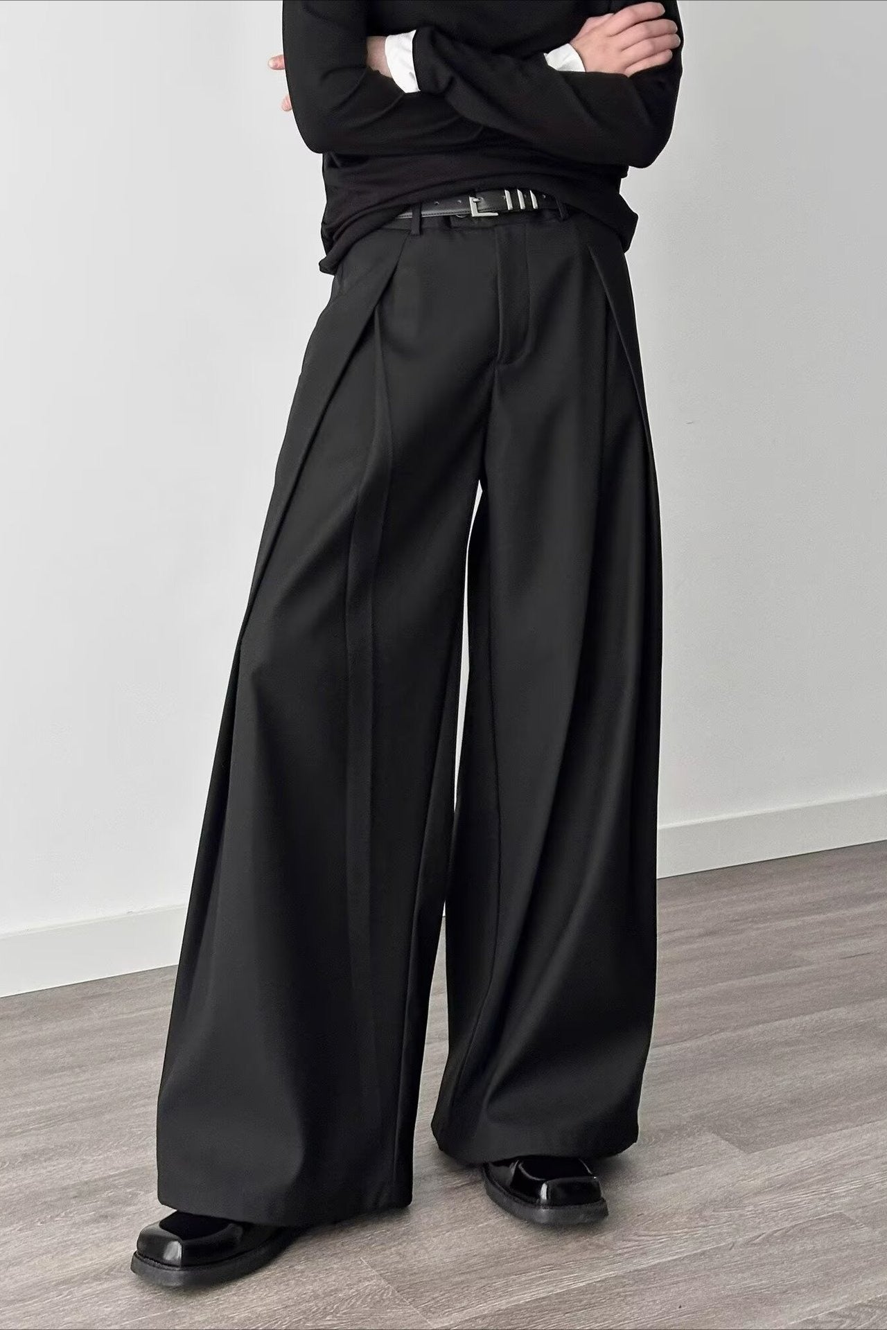 Casual 3D Pleat A-Line Wide Leg Pants