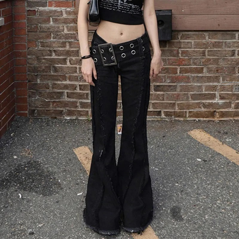 Studded Waistband Black Pants
